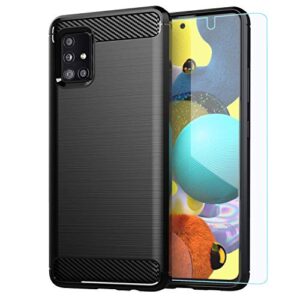 samsung a51 5g case with hd screen protector - m maikezi slim tpu non-slip phone cover (black brushed)