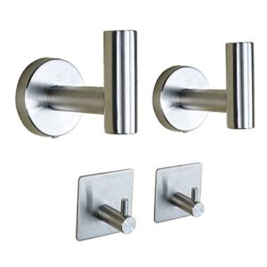 tocten 4 pack bath towel hook set, sus 304stainless steel robe hook, heavy duty bathroom hook include 2 wall mounted coat hooks 2 adhesive hooks suitable for kitchen office bathroom