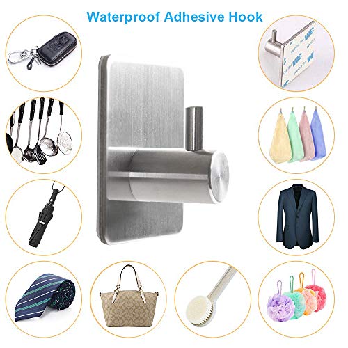 TocTen 4 Pack Bath Towel Hook Set, SUS 304Stainless Steel Robe Hook, Heavy Duty Bathroom Hook Include 2 Wall Mounted Coat Hooks 2 Adhesive Hooks Suitable for Kitchen Office Bathroom