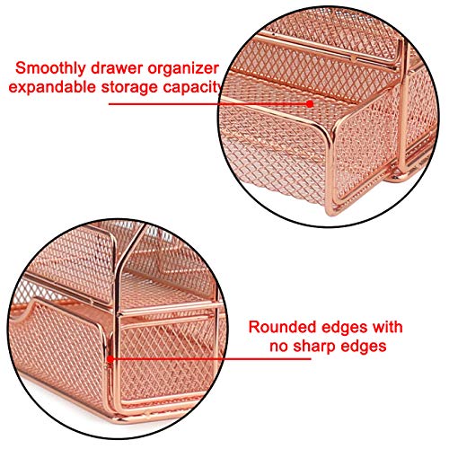 Ogrmar Rose Gold Desk Supplies Organizer, Multi-functional Mesh Desk Organizer with 6 Compartments & Desk Drawer Organizer for Office Supplies and Desk Accessories（Rose Gold） (9" X 6" X 6")