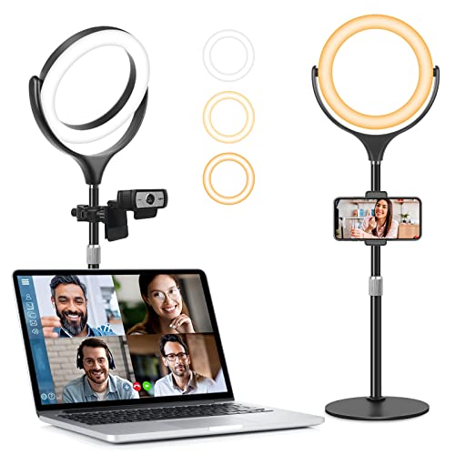 Ring Light Computer for Video Conferencing Zoom Meeting, Desk Ring Light for Laptop, Desktop Lighting with Stand and Phone Holder for Video Recording/Calls,Circle Light/iPhone Selfie Light/Halo Light