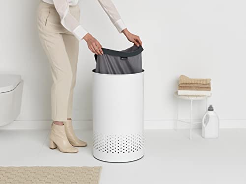 Brabantia - Laundry Hamper - with Plastic Lid - Ventilation Holes - Corrosion Resistant Materials - Hygienic - Discrete - Laundry Basket - Bathroom - with Small Hole - White - 16 Gal