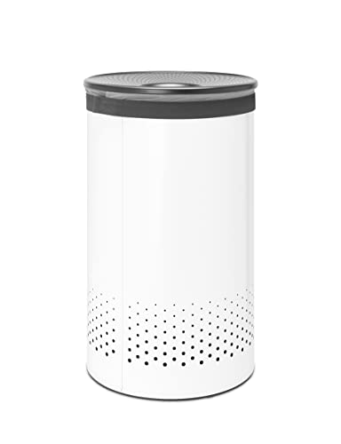 Brabantia - Laundry Hamper - with Plastic Lid - Ventilation Holes - Corrosion Resistant Materials - Hygienic - Discrete - Laundry Basket - Bathroom - with Small Hole - White - 16 Gal