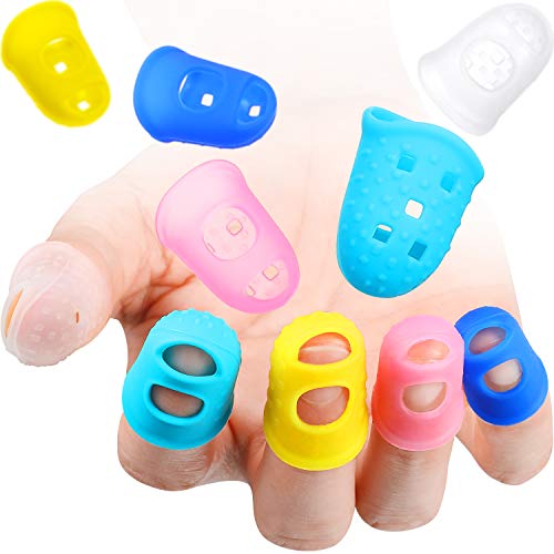 50 Pieces Rubber Fingertips Guard, Large Anti Slip Rubber Pad Gel, Hand Finger Sleeves Protectors for Your Paperwork, Cutting and Office Supplies Tasks, 5 Sizes (Multiple Color)