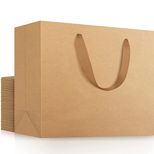 EUSOAR Extra Large Kraft Gift Bags,16"x6"x12" 25 pack Brown Paper Handle Craft Shopping Bags in Bulk, for Retail, Restaurant, Business, Party Favor, Grocery, Boutique, Birthday, Wedding, Baby Shower