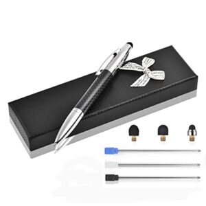 glovion multicolor ballpoint pen with stylus tip, 2 in 1 ink writing pens carbon fiber stylus pen with 3 replacement stylus tips refills for touch screens android iphone ipad apple chromebook