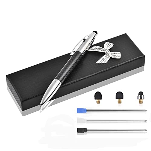 Glovion Multicolor Ballpoint Pen with Stylus Tip, 2 in 1 Ink Writing Pens Carbon Fiber Stylus Pen with 3 Replacement Stylus Tips Refills for Touch Screens Android iPhone ipad Apple Chromebook