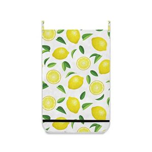 Fresh Lemon Leaves Door Hanging Laundry Hamper Bag Yellow Orange Slices Fruit Space Saving Wall Large Laundry Basket Storage Dirty Clothes Bags with Bottom Zippers Hooks For Bathroom Bedroom 1 Pcs