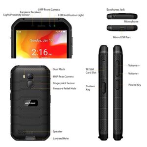 Ulefone 4G Rugged Phones, Armor X7 Pro Android 12 Dual SIM, Rugged Smartphone Unlocked, IP68/69K Waterproof Smartphone, 13MP + 5MP Camera, 4GB + 32GB, NFC, OTG, Face Unlock, Finger Reader - Black