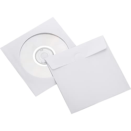 Fasmov 1,000 Pieces White Paper CD DVD Sleeves Envelope Holder with Clear Window and Flap