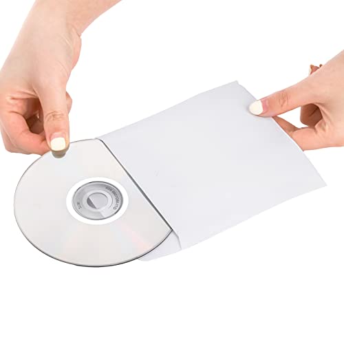 Fasmov 1,000 Pieces White Paper CD DVD Sleeves Envelope Holder with Clear Window and Flap