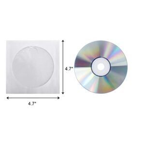 Fasmov 1,000 Pieces White Paper CD DVD Sleeves Envelope Holder with Clear Window and Flap