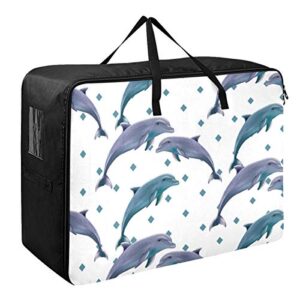 domiking clothes storage bag under bed - dolphins blanket storage large comforter bags storage with zipper moving supplies 27.6x19.7x11inch