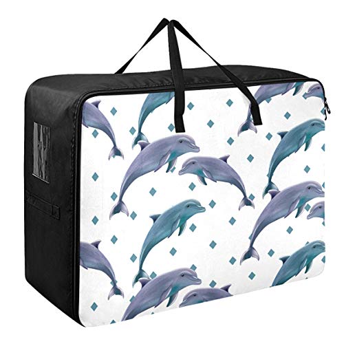 DOMIKING Clothes Storage Bag Under Bed - Dolphins Blanket Storage Large Comforter Bags Storage with Zipper Moving Supplies 27.6x19.7x11inch