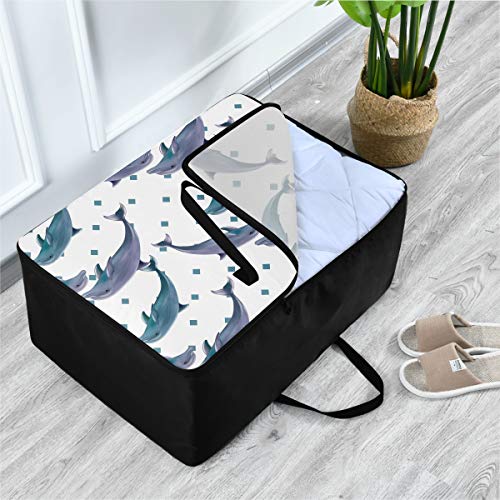 DOMIKING Clothes Storage Bag Under Bed - Dolphins Blanket Storage Large Comforter Bags Storage with Zipper Moving Supplies 27.6x19.7x11inch