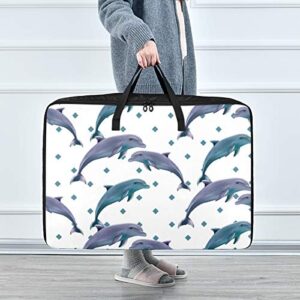 DOMIKING Clothes Storage Bag Under Bed - Dolphins Blanket Storage Large Comforter Bags Storage with Zipper Moving Supplies 27.6x19.7x11inch