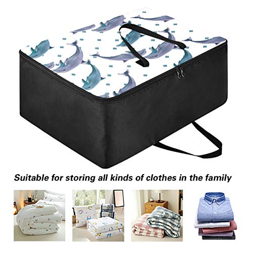 DOMIKING Clothes Storage Bag Under Bed - Dolphins Blanket Storage Large Comforter Bags Storage with Zipper Moving Supplies 27.6x19.7x11inch