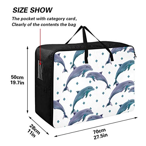 DOMIKING Clothes Storage Bag Under Bed - Dolphins Blanket Storage Large Comforter Bags Storage with Zipper Moving Supplies 27.6x19.7x11inch