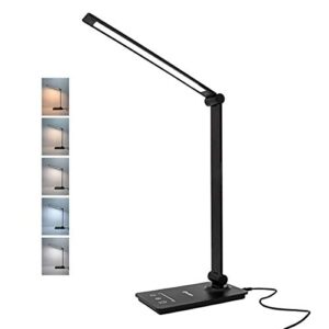 cesunlight led desk lamp for home/office, desk light, 7w, 5 color modes, 6 brightness levels, dimmable touch control, memory function, foldable lamp for reading, working, office, study