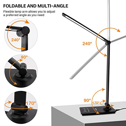CeSunlight LED Desk Lamp for Home/Office, Desk Light, 7W, 5 Color Modes, 6 Brightness Levels, Dimmable Touch Control, Memory Function, Foldable Lamp for Reading, Working, Office, Study