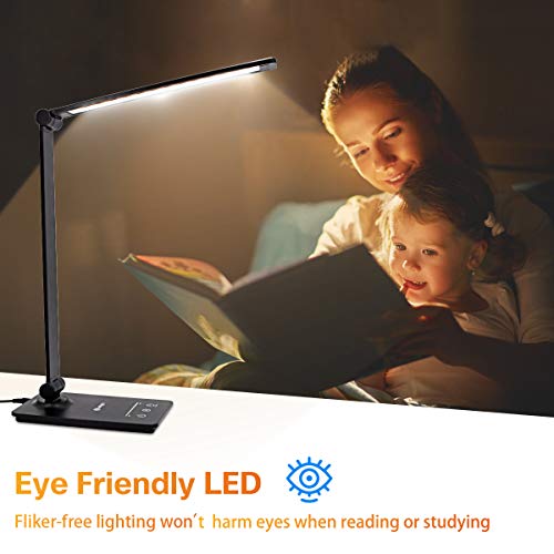 CeSunlight LED Desk Lamp for Home/Office, Desk Light, 7W, 5 Color Modes, 6 Brightness Levels, Dimmable Touch Control, Memory Function, Foldable Lamp for Reading, Working, Office, Study