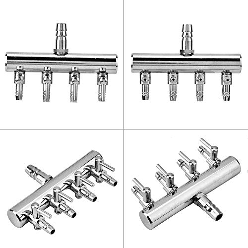 Tnfeeon Aquarium Air Pump Regulating Valve, Stainless Steel Aquarium Fish Tank Air Pump Valve 8mm Turn to 4mm Splitter Control Valve(4 Way)