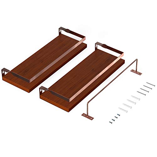 Vdomus Floating Shelves Made of Wood Material 2 Pack, Brown Floating Bathroom Shelves Wall Mounted with Towel Bar for Kitchen