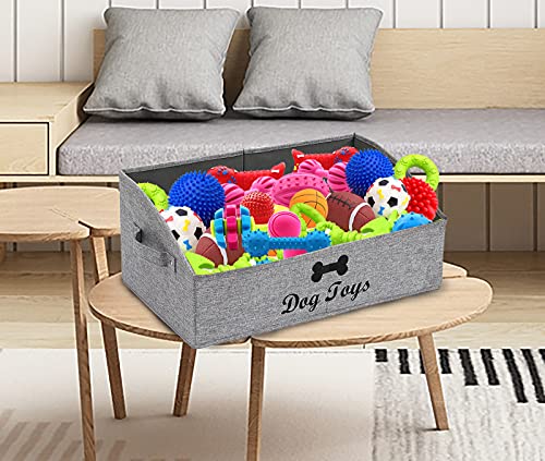 Morezi Linen-Cotton Blend Dog Toy Basket and Dog Toy Box, Dog Toy Basket Storage - Perfect for organizing pet Toys, Blankets, leashes, chew Toys - Snow Grey - Dog