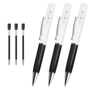 cambond ballpoint pens black ink, 2-in-1 ballpoint pen for school work travel, 1.0 mm medium point, 3 pens with 3 extra refills， black