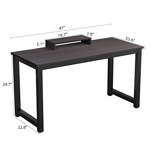 BOJOY Computer Desk PC Laptop Study Table 47" Sturdy Office Desk Modern Simple Style Table for Home Office Workstation Notebook Writing Desk with Extra Monitor Stand