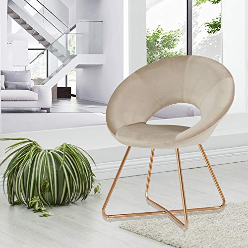 Duhome Modern Accent Velvet Chairs Dining Chairs Single Sofa Comfy Upholstered Arm Chair Living Room Furniture Mid-Century Leisure Lounge Chairs with Golden Metal Frame Legs 1 PCS Khaki