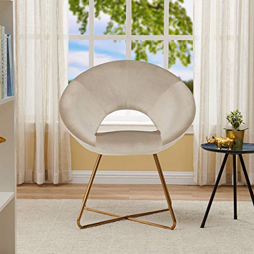 Duhome Modern Accent Velvet Chairs Dining Chairs Single Sofa Comfy Upholstered Arm Chair Living Room Furniture Mid-Century Leisure Lounge Chairs with Golden Metal Frame Legs 1 PCS Khaki