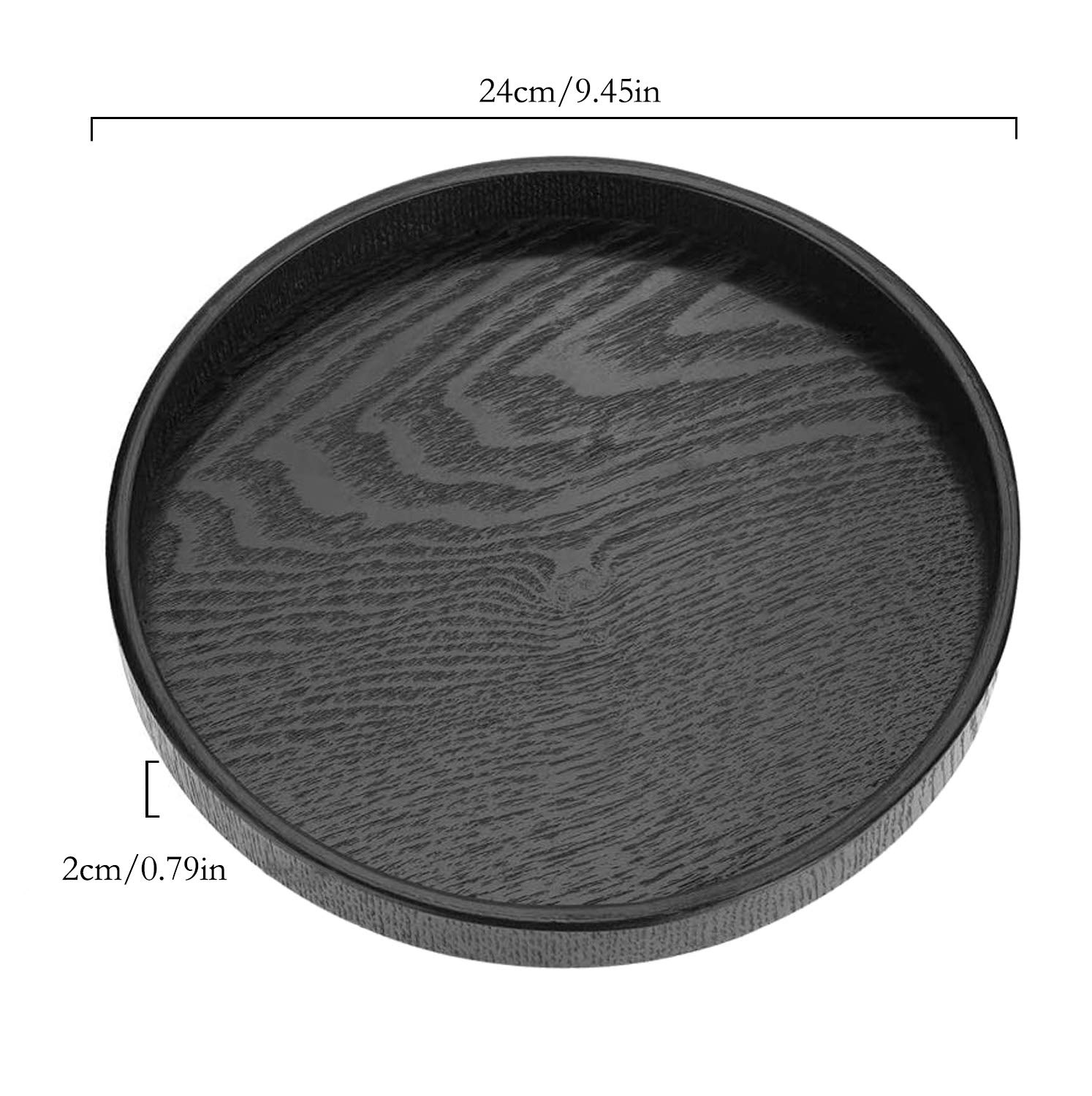 Solid Wood Serving Tray, Round Non-Slip Tea Coffee Snack Plate, Food Meals Serving Tray with Raised Edges, for Home Kitchen Restaurant (9.5inch, Black)