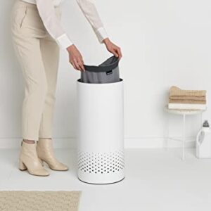 BrBrabantia - Laundry Hamper - with Plastic Lid - Ventilation Holes - Corrosion Resistant Materials - Hygienic - Discrete - Laundry Basket - Bathroom - with Small Hole - White - 35L