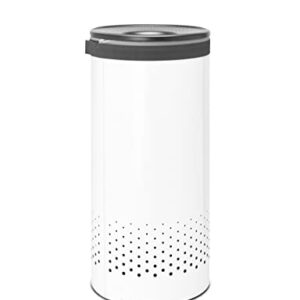 BrBrabantia - Laundry Hamper - with Plastic Lid - Ventilation Holes - Corrosion Resistant Materials - Hygienic - Discrete - Laundry Basket - Bathroom - with Small Hole - White - 35L