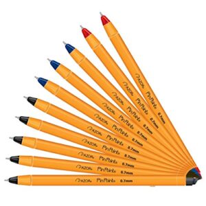 azor yellow pin point fine point writing pens 0.7mm with hole for retractable cord, chain, clipboard or countertop – assorted (10 pieces: 5 black, 3 blue, 2 red)