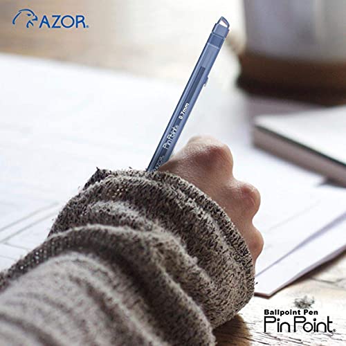 AZOR Pin Point Blue Fine Point Writing Pens 0.7mm with Hole for Retractable Cord, Chain, Clipboard or Countertop – Pack of 12