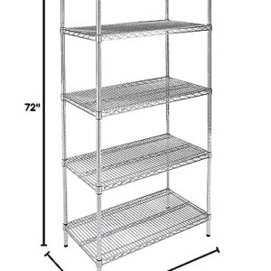 AmazonCommercial Heavy-Duty 5-Tier Steel Wire Shelving with Optional Wheels, NSF Certified, 36" W x 18" D, Chrome