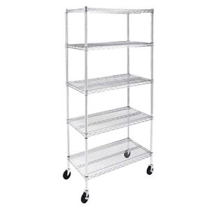 amazoncommercial heavy-duty 5-tier steel wire shelving with optional wheels, nsf certified, 36" w x 18" d, chrome