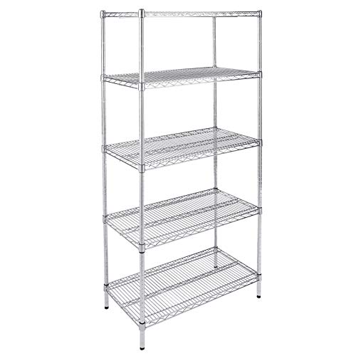 AmazonCommercial Heavy-Duty 5-Tier Steel Wire Shelving with Optional Wheels, NSF Certified, 36" W x 18" D, Chrome