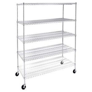amazoncommercial heavy-duty 5-tier steel wire shelving with optional wheels, nsf certified, 60" w x 24" d, chrome
