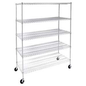 AmazonCommercial Heavy-Duty 5-Tier Steel Wire Shelving with Optional Wheels, NSF Certified, 60" W x 24" D, Chrome