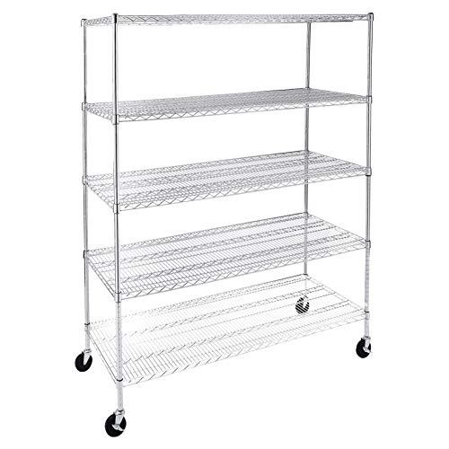 AmazonCommercial Heavy-Duty 5-Tier Steel Wire Shelving with Optional Wheels, NSF Certified, 60" W x 24" D, Chrome