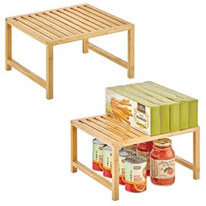 mdesign wooden stackable storage shelf - food and kitchen organizer for cabinet, pantry shelves, countertop, cabinet - echo collection - 2 pack - natural bamboo
