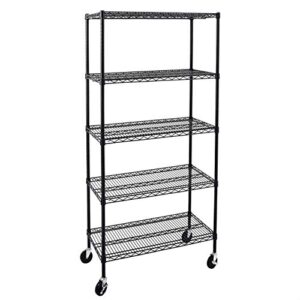 amazoncommercial heavy-duty 5-tier steel wire shelving with optional wheels, nsf certified, black, 36" w x 18" d x 72" h (76'' h with wheels)