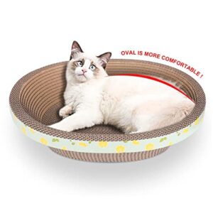 oval cardboard cat scratcher bed scratch pad nest corrugated scratching board house, training toy for furniture protection (17.3")