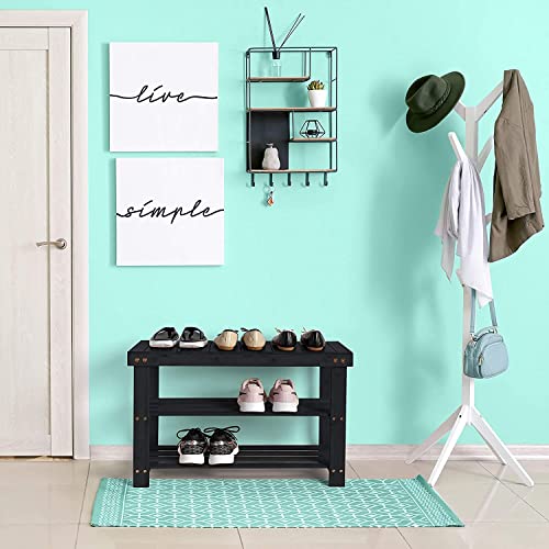 Homemaid Living Bamboo 3 Tier Shoe Rack Bench, Premium Shoe Organizer or Entryway Bench, Perfect for Shoe Cubby, Entry Bench, Bathroom Bench, Entryway Organizer, Hallway or Living Room(Black)