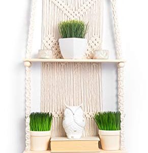 KALTEK Macrame Shelf | Boho Style with Two Tier Wood Shelves | Beautiful Handmade Macrame Shelf for Hanging Plants and Decor | Boho Wall Decor with Macrame Rope and Shelf