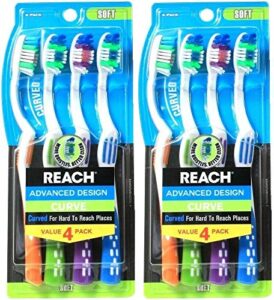 reach advanced design curve soft toothbrushes, 4 count (pack of 2) total 8 toothbrushes, colors may vary