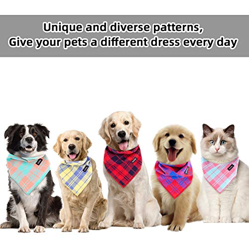 Gofshy Dog Bandanas-5PCS Birthday Gift Puppy Bandana Vibrant Color Plaid Printing Adjustable Dog Scarf Bib Handkerchief Accessories for Medium Large Dog Pet